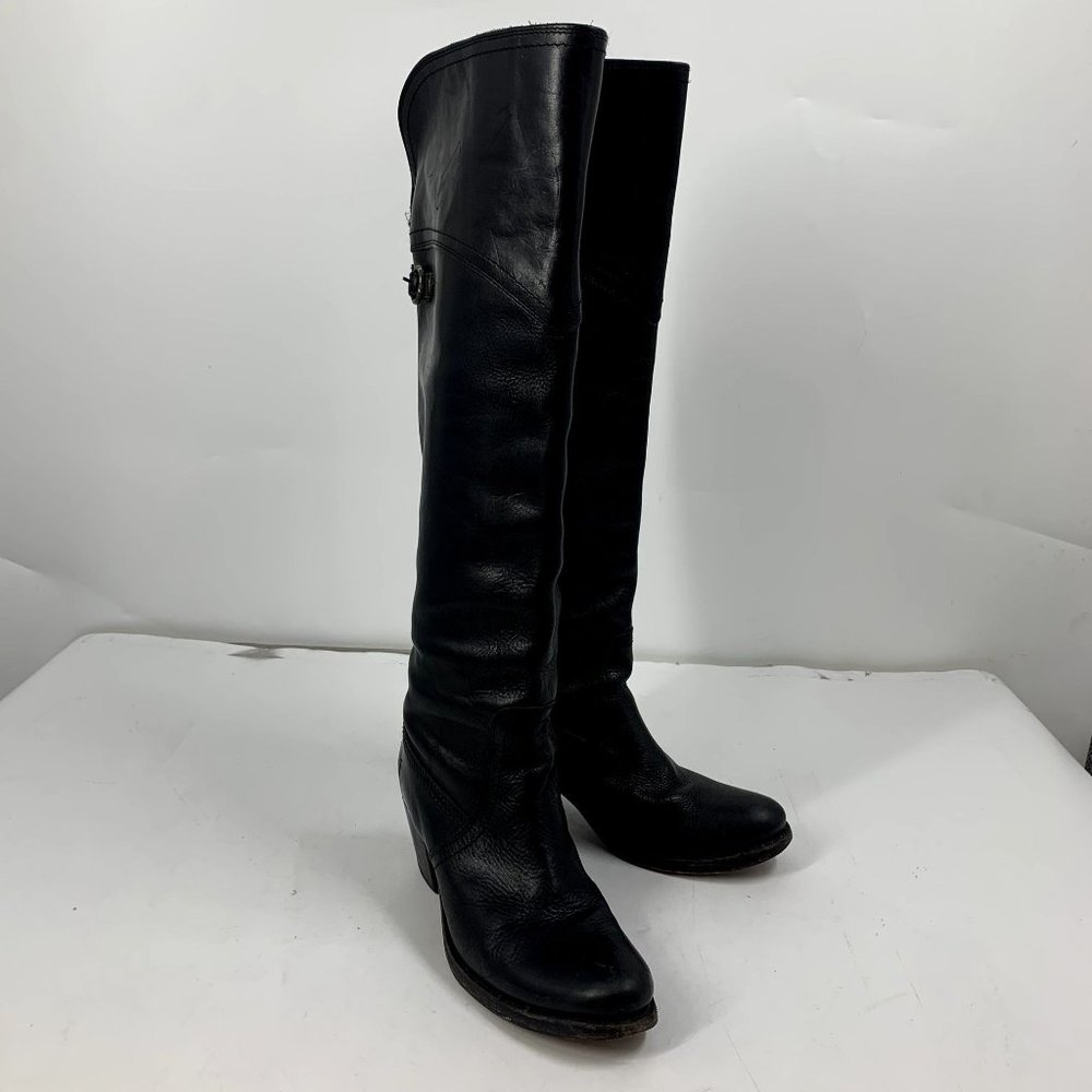 FRYE Women's Jane Tall Cuff Leather Riding Over Knee Western Boots Black Size 7